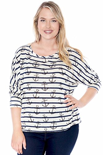 Plus Size Womens Anchor Print Stripe Knit Tee