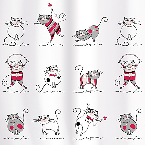 Tatkraft Funny Cats Shower Curtain 180X180 cm Waterproof Peva Material with 12 oval Shower Rings