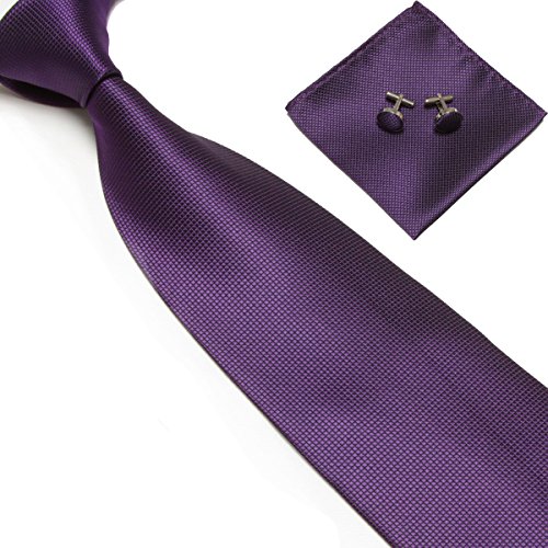 Stylefad Men's Solid Plaid Wide Neck Tie Set Hanky Cufflink