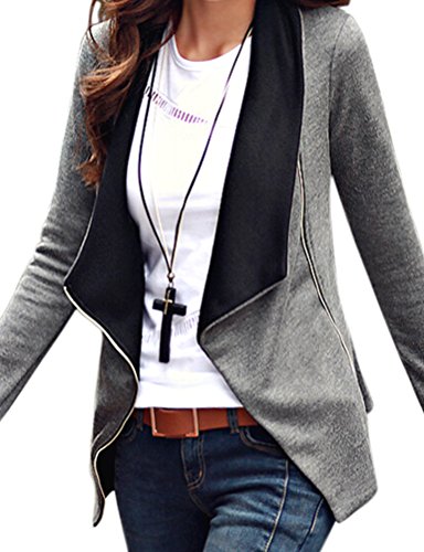 LookbookStore Women's Casual Draped Asymmetric Zip Blazer Jacket Outwear