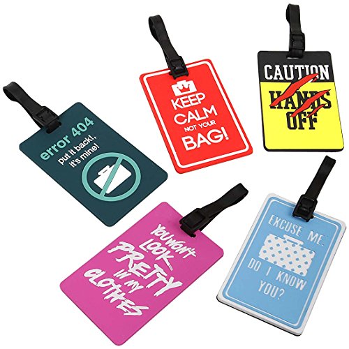 Bundle Monster 5 pc Silicone Mixed Design Luggage Bag Tag Set