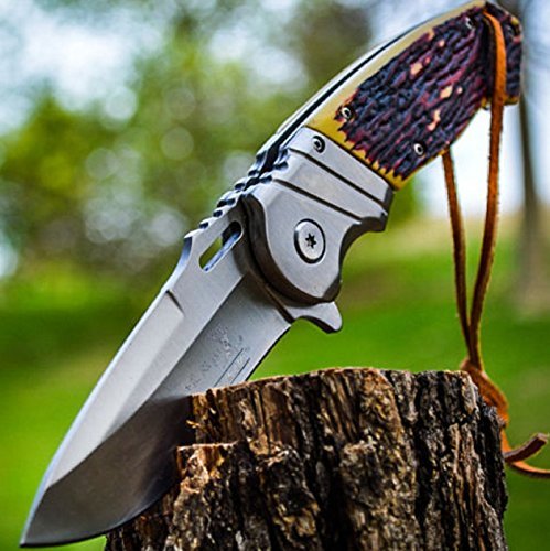 8.5″ ELK RIDGE Bone Gentleman SPRING ASSISTED OPEN Hunting Folding POCKET KNIFE