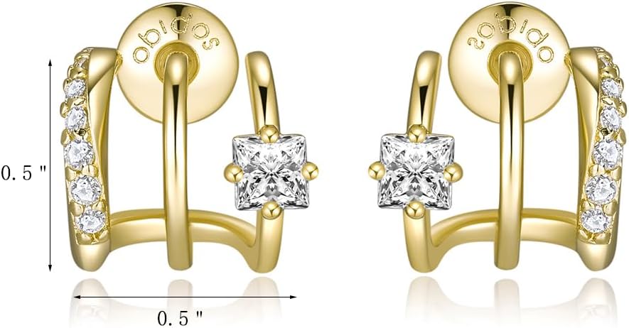 Obidos 14K Gold Plated Triple Huggie Hoop Earrings Illusion One Hole Stud Earrings Hypoallergenic Trendy Simple Gold Jewelry Accessories Gift For Wome_voghion.com