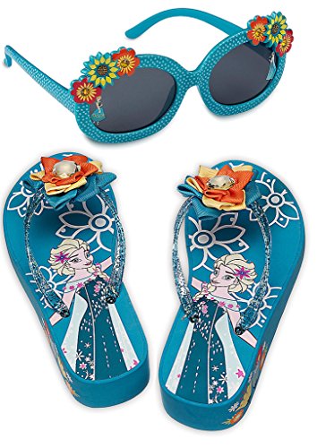 Disney Frozen Princess Elsa Platform Flip Flop Sandals and Sunglasses Set