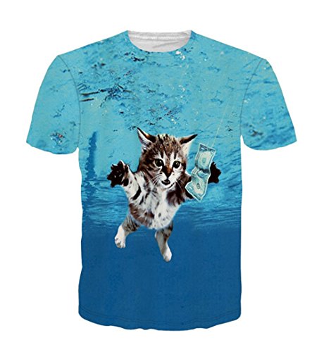 Wiboyjp　メンズ　tシャツ　猫　ネコ　3d　ヒップホップ　サンダー　稲光　雷　稲妻　スウェット　ストリート系　t shirt 半袖tシャツ 春　夏 猫柄　プリント　おもしろ　おしゃれ　ユニセックス