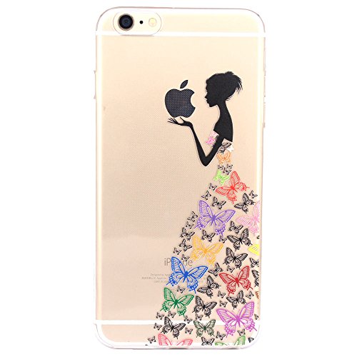 iPhone 6 Case, iPhone 6s Case,JAHOLAN TPU Silicone Gel Soft Clear Case Cover for Iphone 6 6S - Black Colorful Apple Butterfly Girl