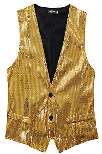 Izacu Mens Stage Cosplay Waiter Show Sequins Dance Vest Waistcoat Gilet