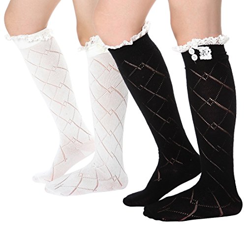 FAYBOX Women Lace Boot Socks Trim Leg Warmers Button Cuffs Toppers