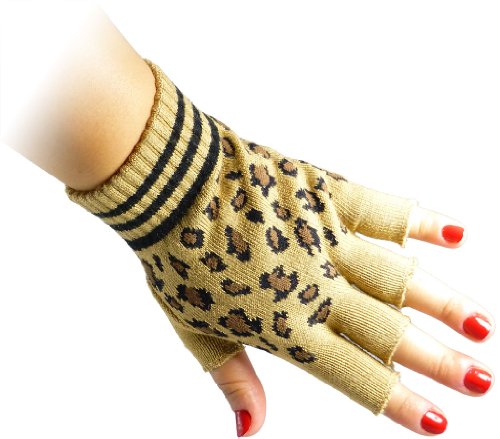 JTC Belt Unisex Half Finger Stretchy Fingerless Gloves One Size Fits Most Cheetah Beige