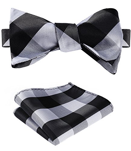 SetSense Men's Plaid Jacquard Woven Self Bow Tie Set