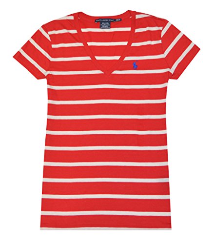 Ralph Lauren Sport Women Striped V-neck Pony Logo T-shirt