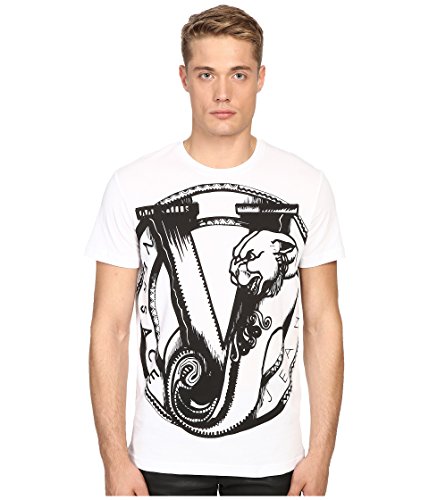 Versace Jeans Men's Big Logo Short Sleeve T-Shirt, White, Small