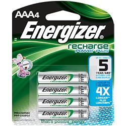 Rechargeable Nickel Metal Hydride AAA Battery 4 Count can recharge in a standard AAA rechargeable battery charger