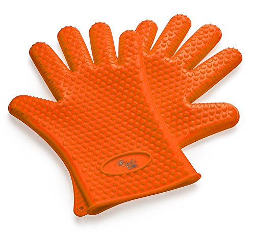 Chef's Star Cooking Gloves Germ & Heat Resistant, Sure Grip Silicone, BBQ Safe, Waterproof, Dishwasher Safe (Orange)