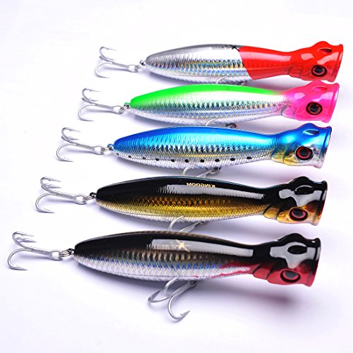 Hisea Topwater Popper Floating Fishing Lures Wobble Crankbaits Hard Baits Bass Trout Lures, Color Size Selectable