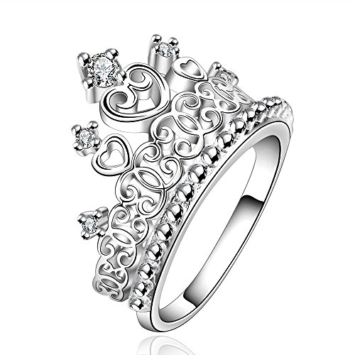 Hot Fashion Jewelry Beautiful Silver Heart Princess Crown Crystal Finger Ring