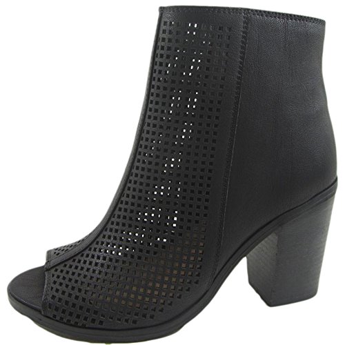 Soda Women's Anajay Laser Cut Stacked Heel Peep Toe Bootie