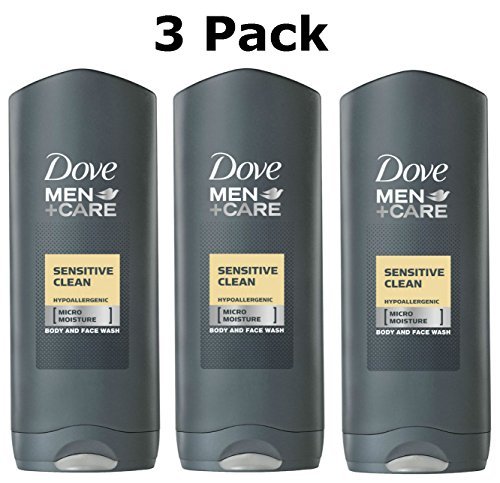 Dove Men + Care Body and Face Wash, Sensitive Clean, 18 Oz (Pack of 3)