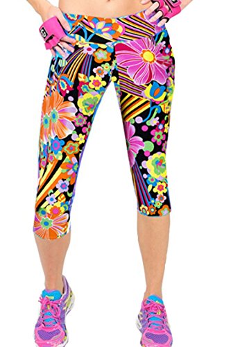 COCOLEGGINGS Womens Slimming Active Workout Capri Leggings Fitted Stretch Tights