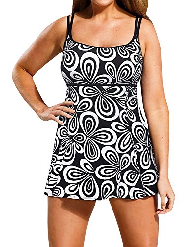 Baifern Women's 1 Piece Spaghetti Strap Dot Floral Print Swimsuit Plus Size