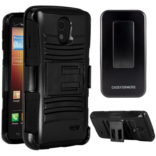 CASEFORMERS Duo Armor BLACK for LG Lucid 3 (VS876) Combo Case with Stand and Holster