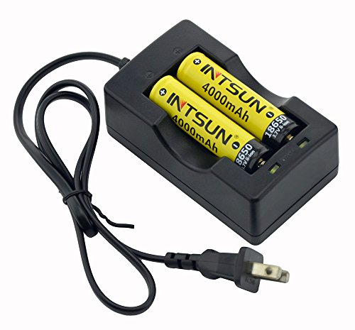 Intsun® 2pcs 3.7V 18650 4000mah Rechargeable Li-ion Battery with PCB and 18650 battery Charger for LED Flashlight, Headlamps, search light lamp, etc (2Pcs battery+charger)