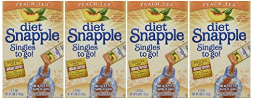 Diet Snapple Singles to Go Peach Tea (6 Sticks in each box) 4 BOXES