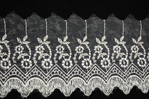 

Altotux 4" Embroidered Sheer Organza Floral Lace Trim Scalloped Edge By 3 Yards