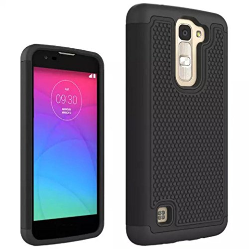 LG K7 Case,LANDFOX Rubber Hybrid Hard Silicone Shockproof Case Cover For LG K7 (Black)