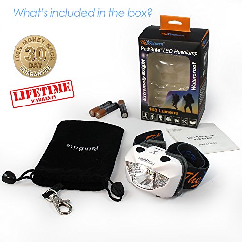 PathBrite Headlamp Flashlight - for Outdoor/Indoor Activities. Hand-free SENSOR Turning ON/OFF. 3 Modes White CREE Light, LED Red, Flashing Red and Emergency - Ultra Bright. 3 AAA Duracell, Free Pouch - Image 4