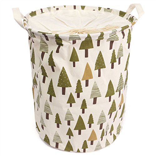 KINGSO Fabric Foldable Round Laundry Basket Hamper Closet Storage Bin Bag