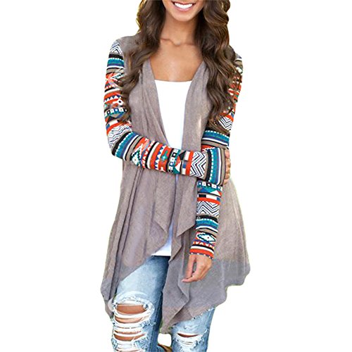 FangYi Women's Fashion Geometric Print Drape Front Cable Knit Cardigan