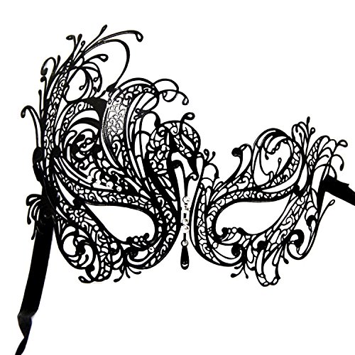 Coxeer Venetian Masquerade Mask Women's Swan Metal Filigree Laser Cut Mask