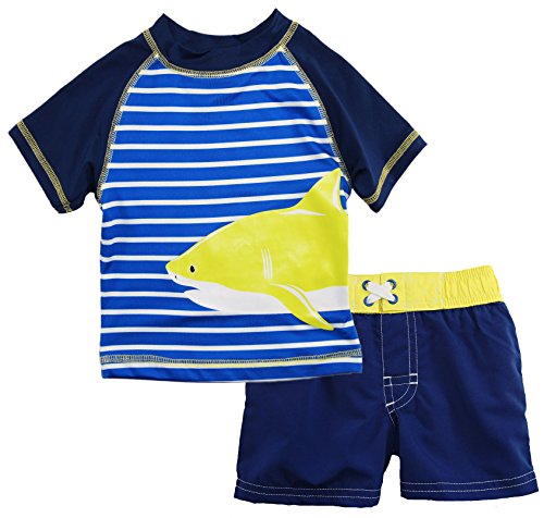 iXtreme Baby Boys' Big Shark with Stripes Rash Guard Swim Short Set