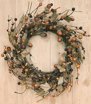 Country Mix Acorn Pip Berry Wreath Fall Autumn Tone Leaves Country Primitive Floral Décor