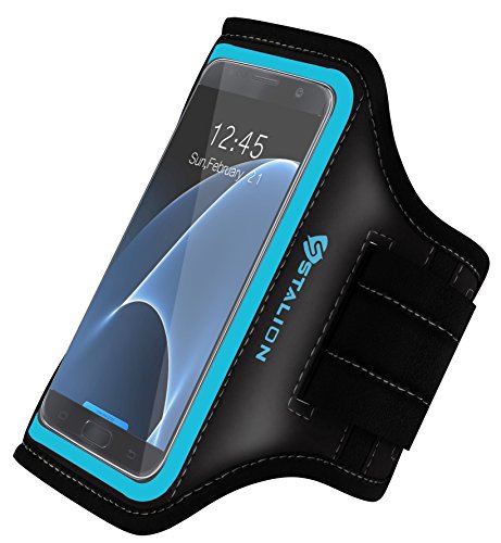 Galaxy S7 Armband: Stalion® Sports Running & Exercise Gym Sportband (Cyan Blue) Water Resistant + Sweat Proof + Key Holder + ID / Credit Card / Money Holder