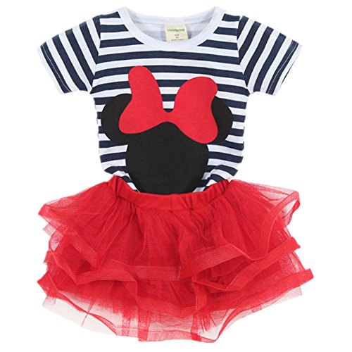 LittleSpring Little Girls' Striped Clothing Sets Cartoon