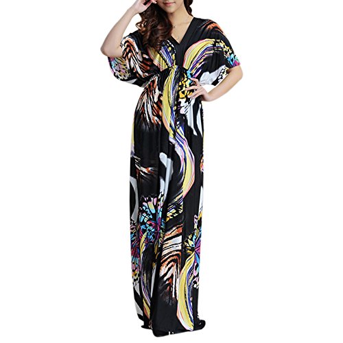 Maggie Tang Pretty Print V Neck Cap Sleeve Waist Long/Maxi Casual Club Dress