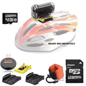 Sony HDR-AS10 Wearable Action Camera Pack 1 Includes a Sony HDR-AS10 1080p High Definition Wearable Helmet Action Camcorder with Carl Zeiss Vario-Tessar Lens + 8GB MEMORY + FLOATY BUNDLE