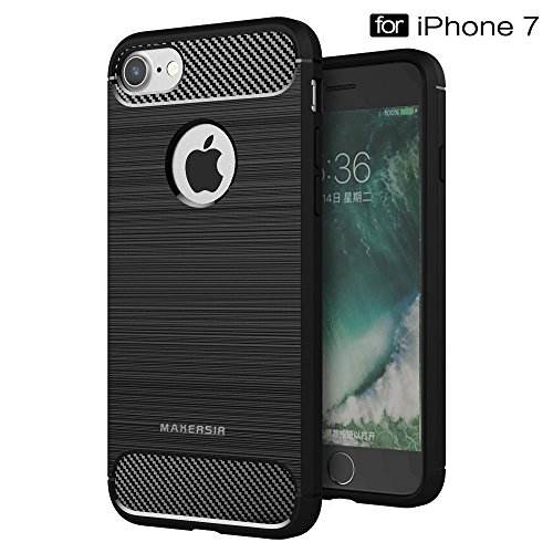 iPhone 7 Case, MAKERSIR Protection From Drops and Scratch Apple iPhone 7 Soft TPU Back Cover Case for iPhone 7 4.7 Inch Only ( Dark Black )