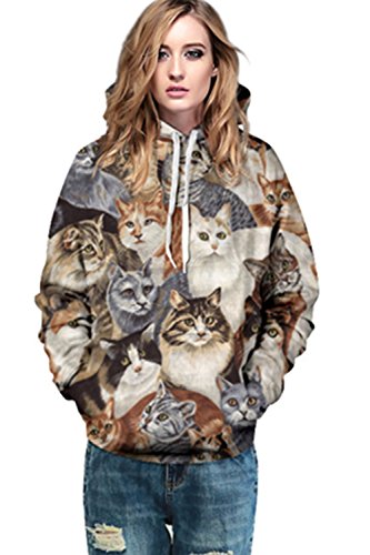 パーカー ３D リアル プリント 猫 メンズ レディース 兼用 トップス トレーナー フード付き 長袖 ラウンドネック カラー ２サイズ