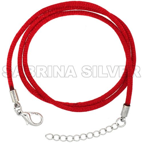 Jewelry Red Silk Cord Chain Necklace Stainless Steel Lobster Clasp, sizes 16 & 18 + 1 inch extension