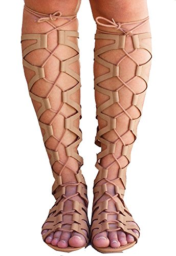 Uncinba Women's Knotted Peep Toe Lace Up Wrap Gladiator Flat Sandal