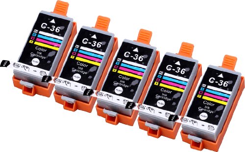 5 Pack Compatible Canon CLI-36 5 Tri Color for use with Canon PIXMA iP100l, PIXMA mini260, PIXMA mini320, RFB IP100. Ink Cartridges for inkjet printers. CLI-36-C / 1511B002 © Blake Printing Supply