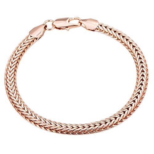 Trendsmax 6mm Braided Foxtail Rose Gold Plated Bracelet Unisex Womens Girls Boys Mens Chain