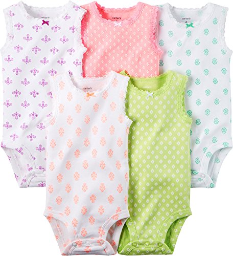 Carters Baby Girls 5-Pack Sleeveless Bodysuits Print