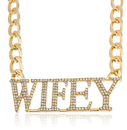 Goldtone Iced Out Wifey Pendant with an 18.5 Inch Adjustable Necklace