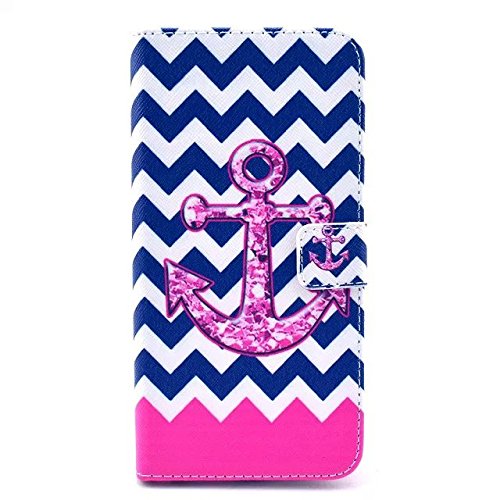iPhone 6 Plus Case, [ Anchor Design ] JCmax Flip PU Leather Wallet Case with Stand Function and Card Slots for Apple iPhone 6 Plus (5.5 inch)-Bouns with ONE Screen Flim and ONE Responsive Stylus Pen - Blue