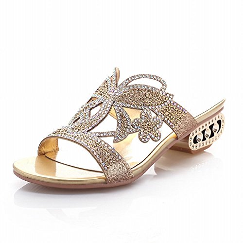 Charm Foot Rhinestone Womens Low Heel Slippers Sandal