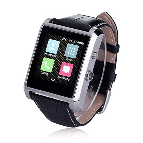 Luxsure Bluetooth 4.0 Smart Watch Waterproof Wrist Watch Phone with Camera Touch Screen and PU Leather Strap Band Smartwatch for IOS iPhone 6 6 plus Samsung Android Smartphones(Silver)